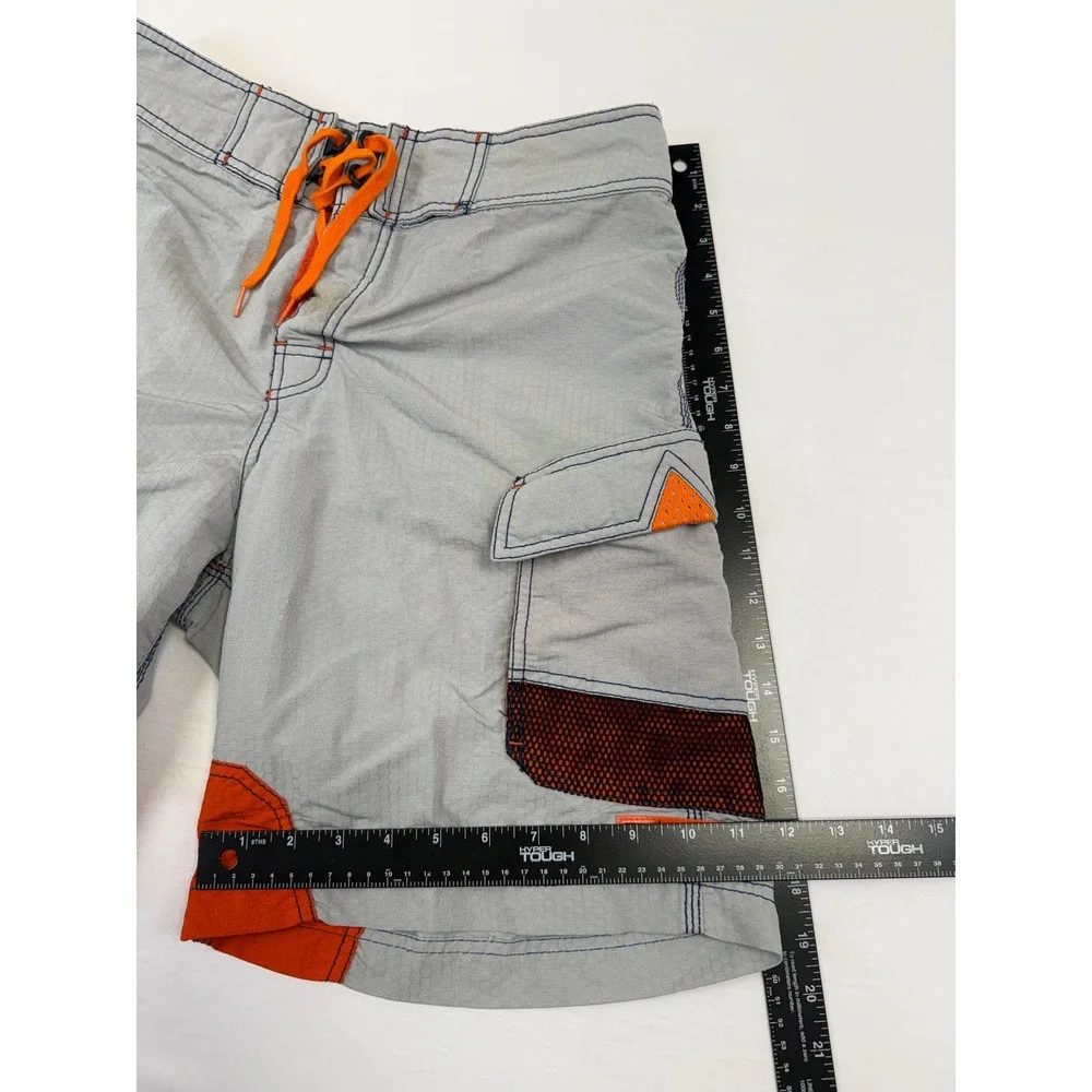 Billabong‎ Y2K Mens Board Shorts Size 32 Grey Orange Honeycomb Cargo M1096 Gas